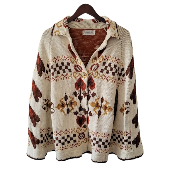 Vintage Sweaters - Vintage Deerskin Trading Post Knit Poncho Heart Checkered Pattern